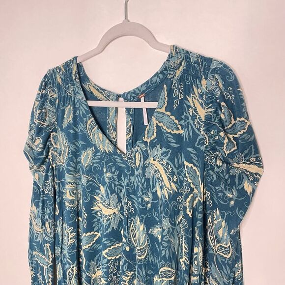 Free People Aqua Blue Baroque Boho Flowy Long Sleeve Top Size Small - Picture 5 of 11